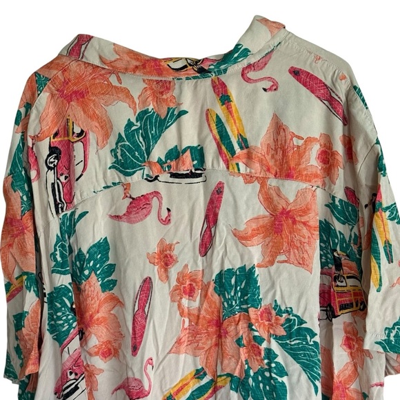 Hawaiian Mens Shirt KS Island flamingo Green Orange Floral Short Sleeve 4X - Picture 8 of 13